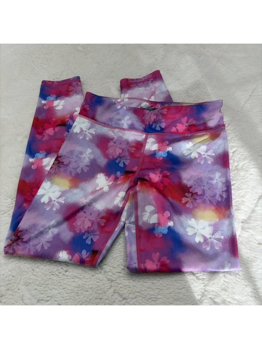 Eddie Bauer Girls Tie Dye Floral Leggings Active L 14/16 Gym Athletic